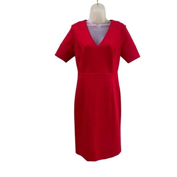 Brooks Brothers Red V-Neck Sheath Dress With Short Sleeves Womens Size 4 - Picture 2 of 12